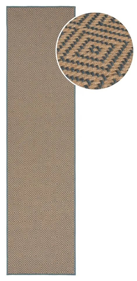 Covor tip traversă albastru/în culoare naturală din iută 60x230 cm Diamond – Flair Rugs