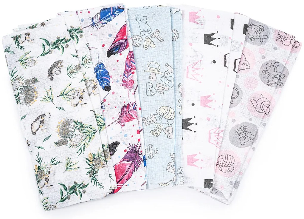 New Baby Scutece din bumbac cu imprimeu Standard, 60 x 80 cm, set 10 buc.