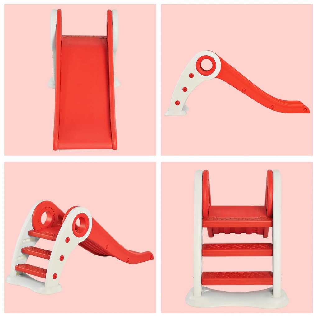 HOMCOM Tobogan Copii Pliabil 3 până la 6 Ani Utilizare interior exterior dim. 120L x 50l x 56Î cm HDPE Rouge | Aosom Romania