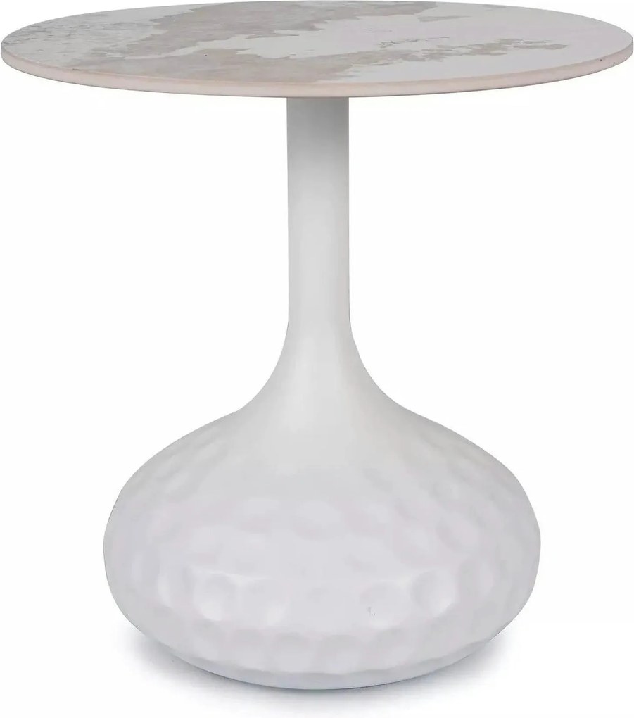 Masuta cafea SALO B, alb cu efect de marmura, ceramica/metal, 50x49 cm