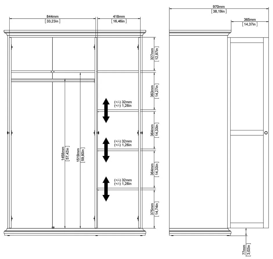 Șifonier gri 139x201 cm Paris – Tvilum