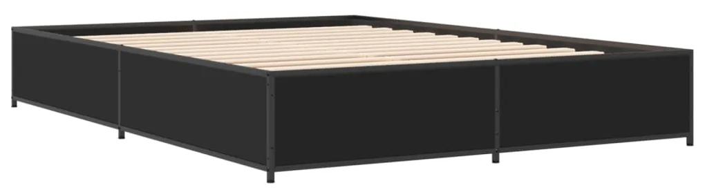 3279857 vidaXL Cadru de pat, negru, 135x190 cm, lemn prelucrat și metal