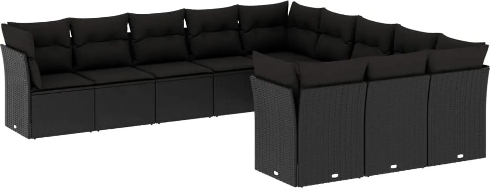 vidaXL Set canapele de grădină cu perne, 11 piese, negru, poliratan