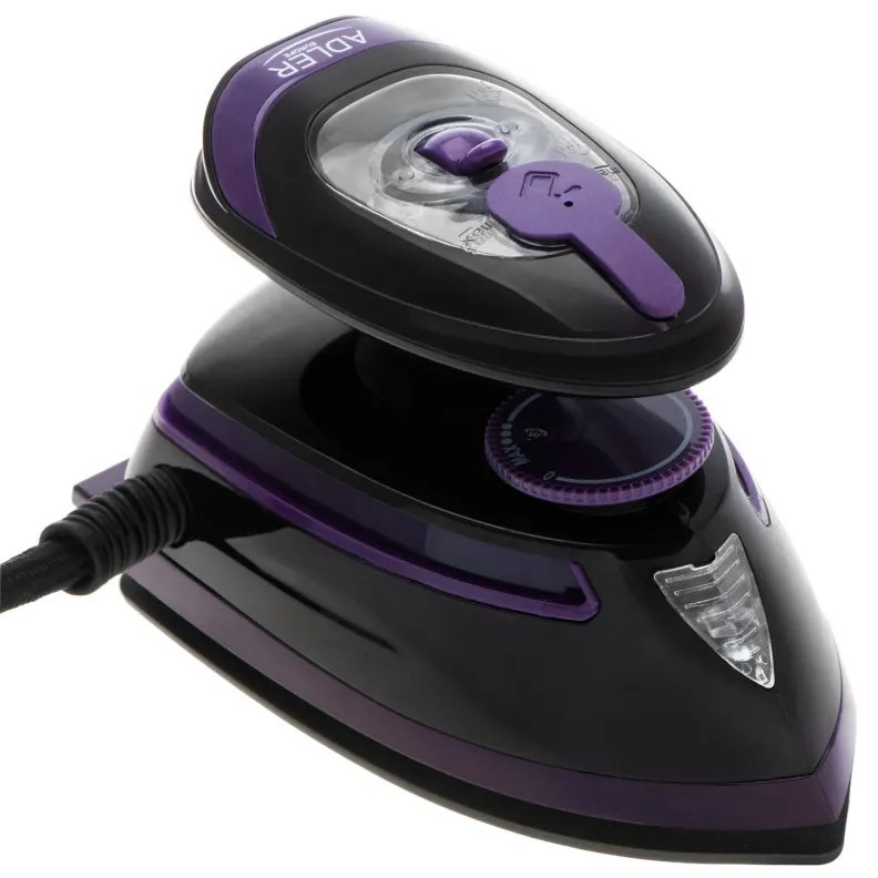 Fier de ca lcat cu abur de calatorie Adler AD 5049, 420 W, 30 ml, Placa ceramica, Abur/uscat, Negru/Violet
