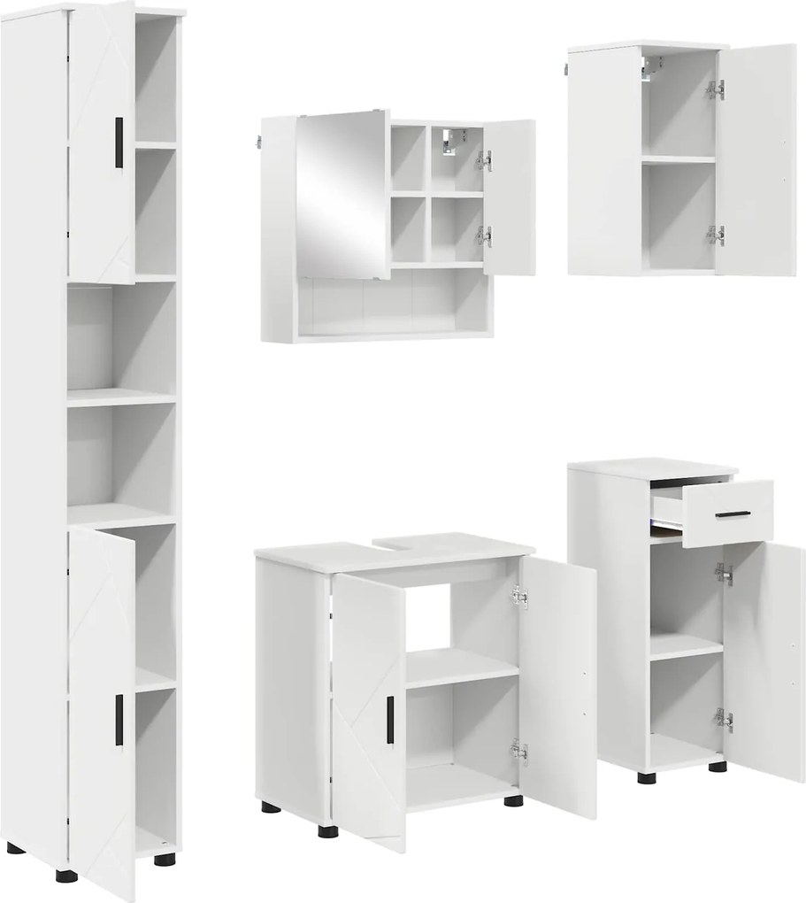 vidaXL Set de mobilier pentru baie 5 pcs Alb Lemn compozit & Metal