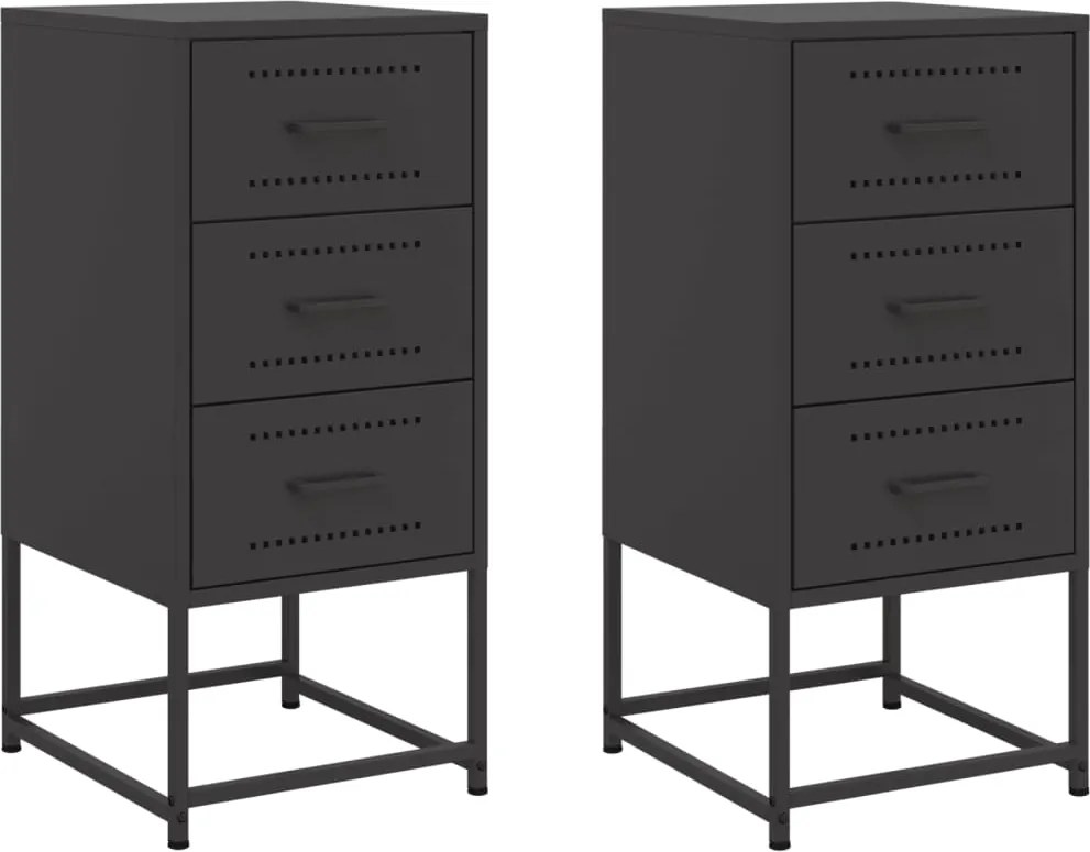 vidaXL Noptiere, 2 buc., negru, 36x39x78 cm, oțel