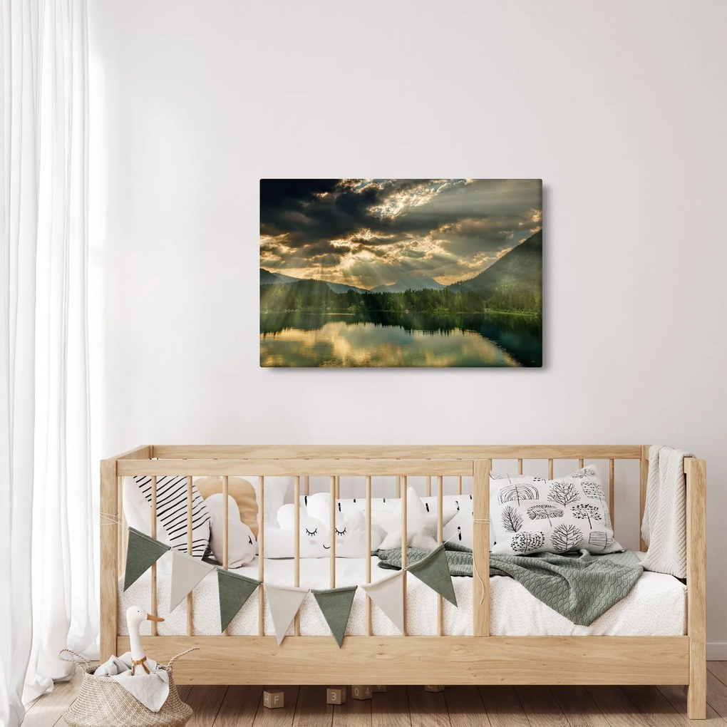 Tablou cu lac și soarele translucid (90x60 cm)