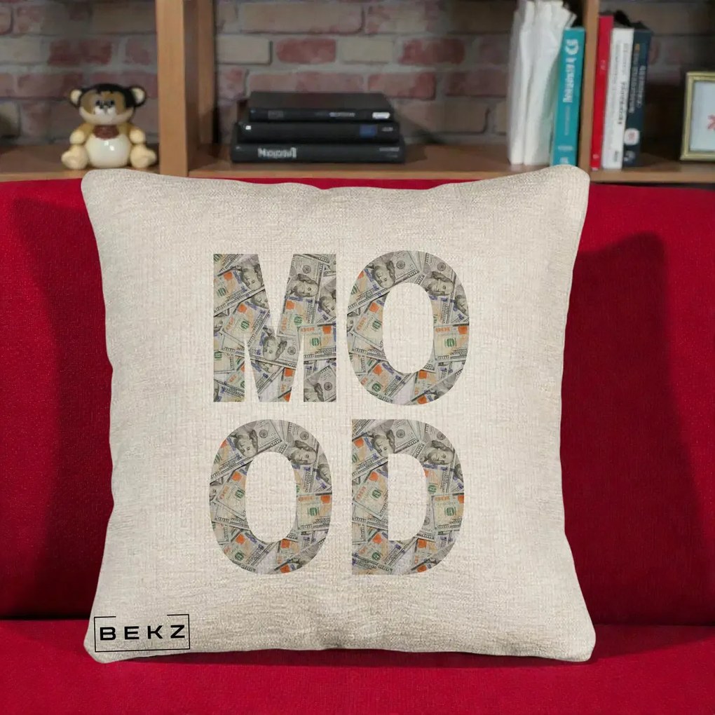 Perna Decorativa MOOD Money Grafic Urban, 40x40 cm, Bej Canapea, Husa Detasabila, Perna Inclusa, BEKZ®