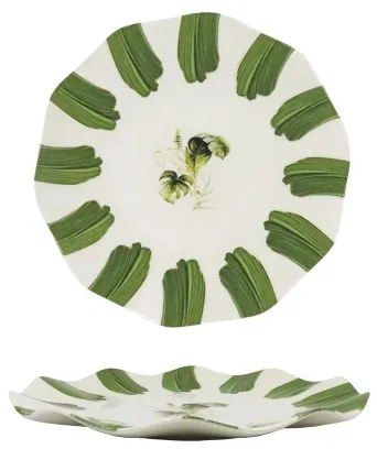 Set de veselă din porțelan, 18 piese, alb/verde