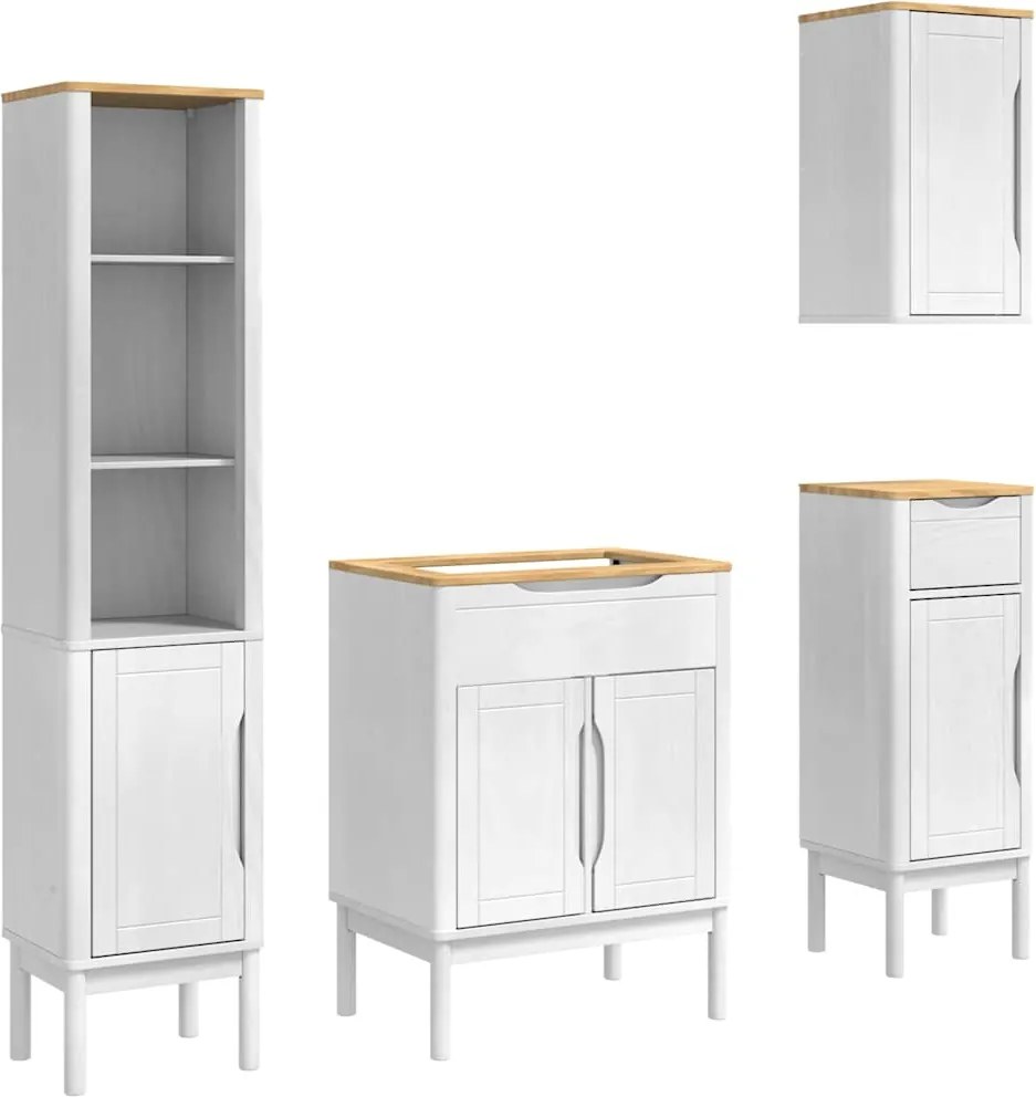 vidaXL Set de mobilier pentru baie FLORO 4 pcs Alb Lemn de pin masiv