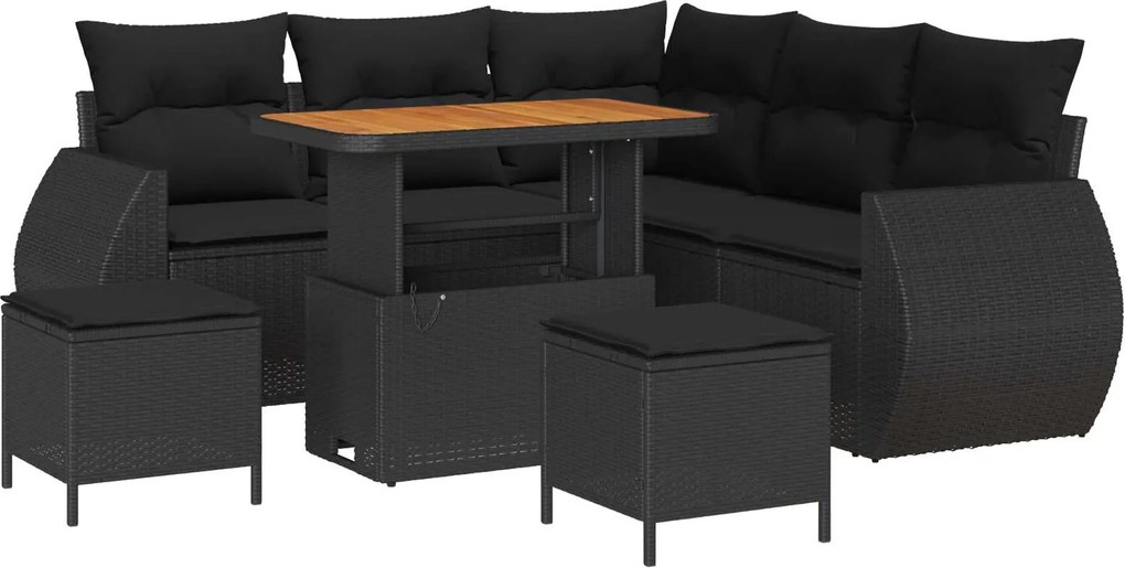 vidaXL Set de canapele pentru grădină cu pernă 8 pcs Negru poliratan