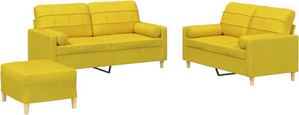 vidaXL Set de canapele cu perne, 3 piese, galben deschis, textil