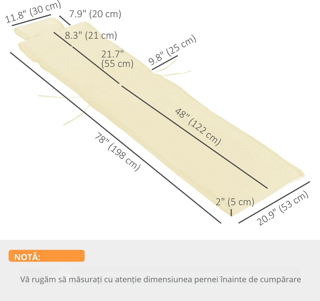 Outsunny Saltea Confortabilă pentru Șezlong, Rezistentă la Apă, Ușor de Întreținut, 198x53x5cm, Alb Crem | Aosom Romania