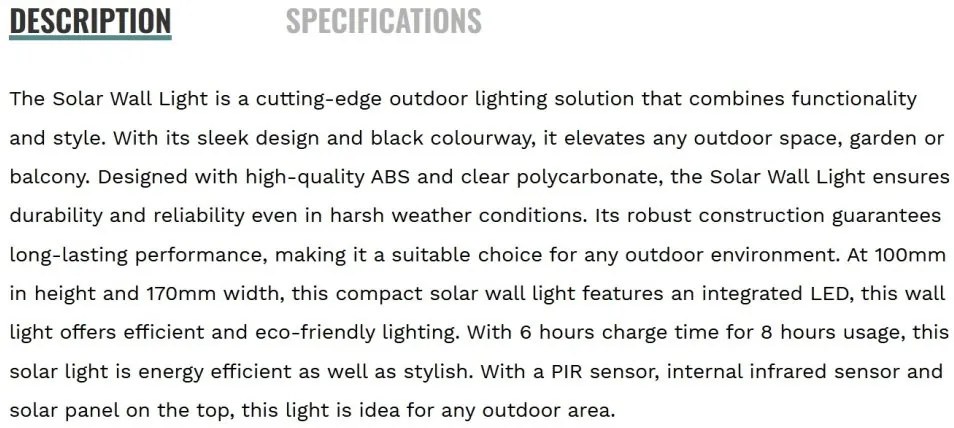 Aplica LED solara de exterior cu senzor de miscare IP44 Solar
