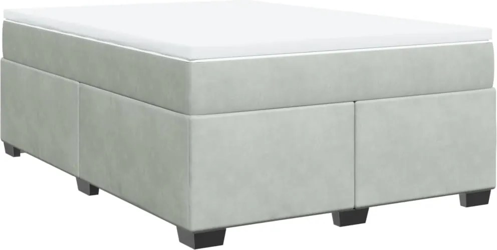 vidaXL Pat box spring cu saltea, gri deschis, 140x200 cm, catifea