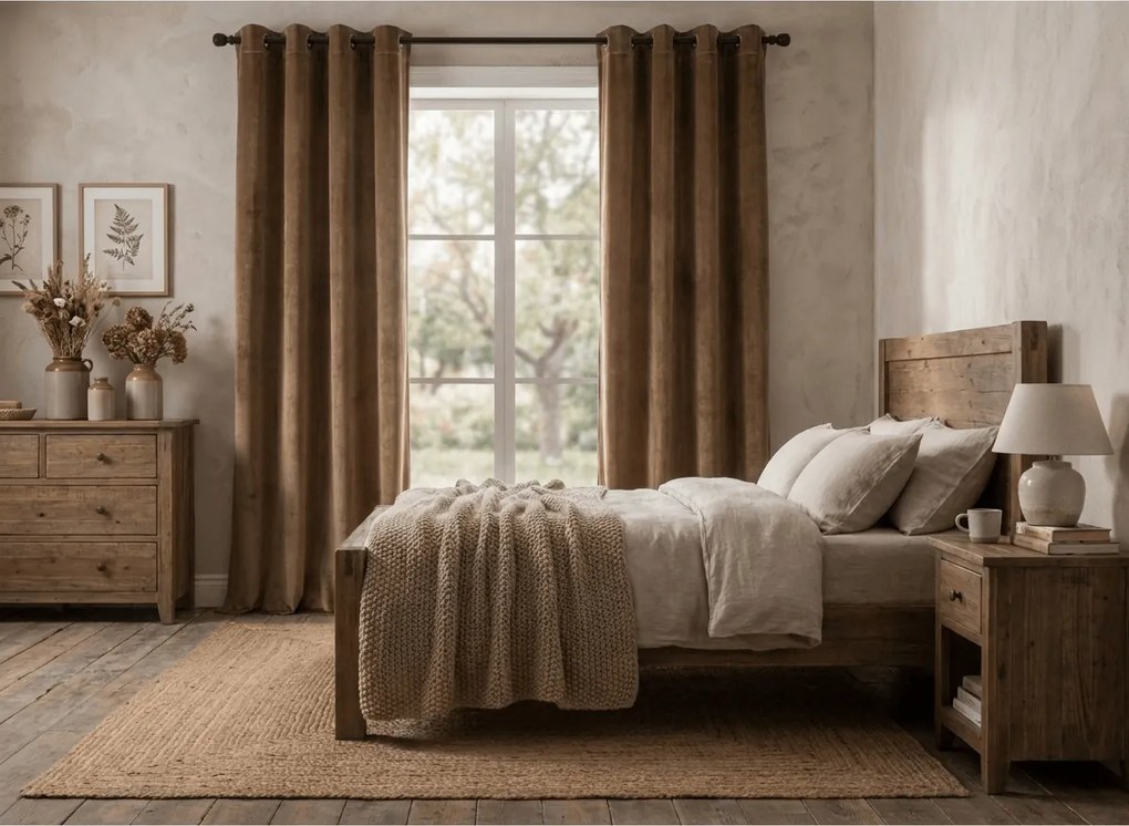 Draperie opaca maro scortisoara DREAM VELVET 140x230 cm Agatat: Inele metalice