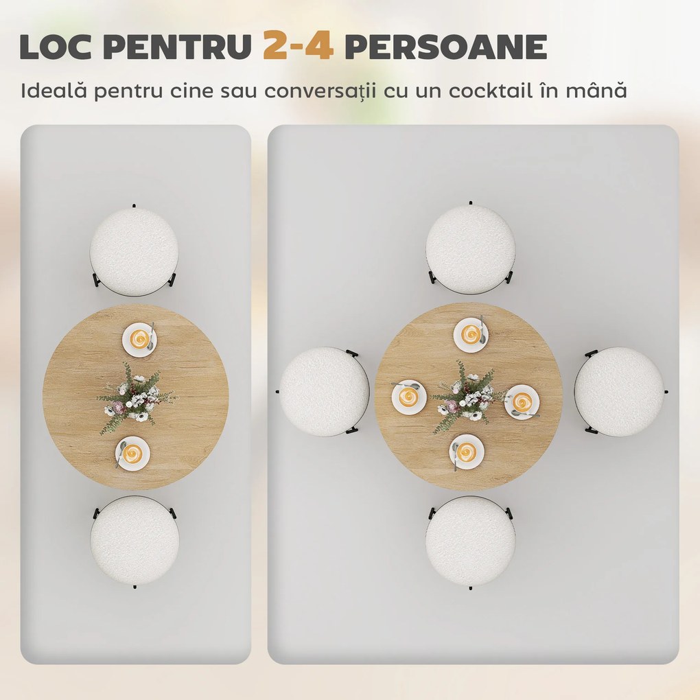 HOMCOM Masă Rotundă de Dining Industrială 80cm - Stejar Alb | Aosom Romania