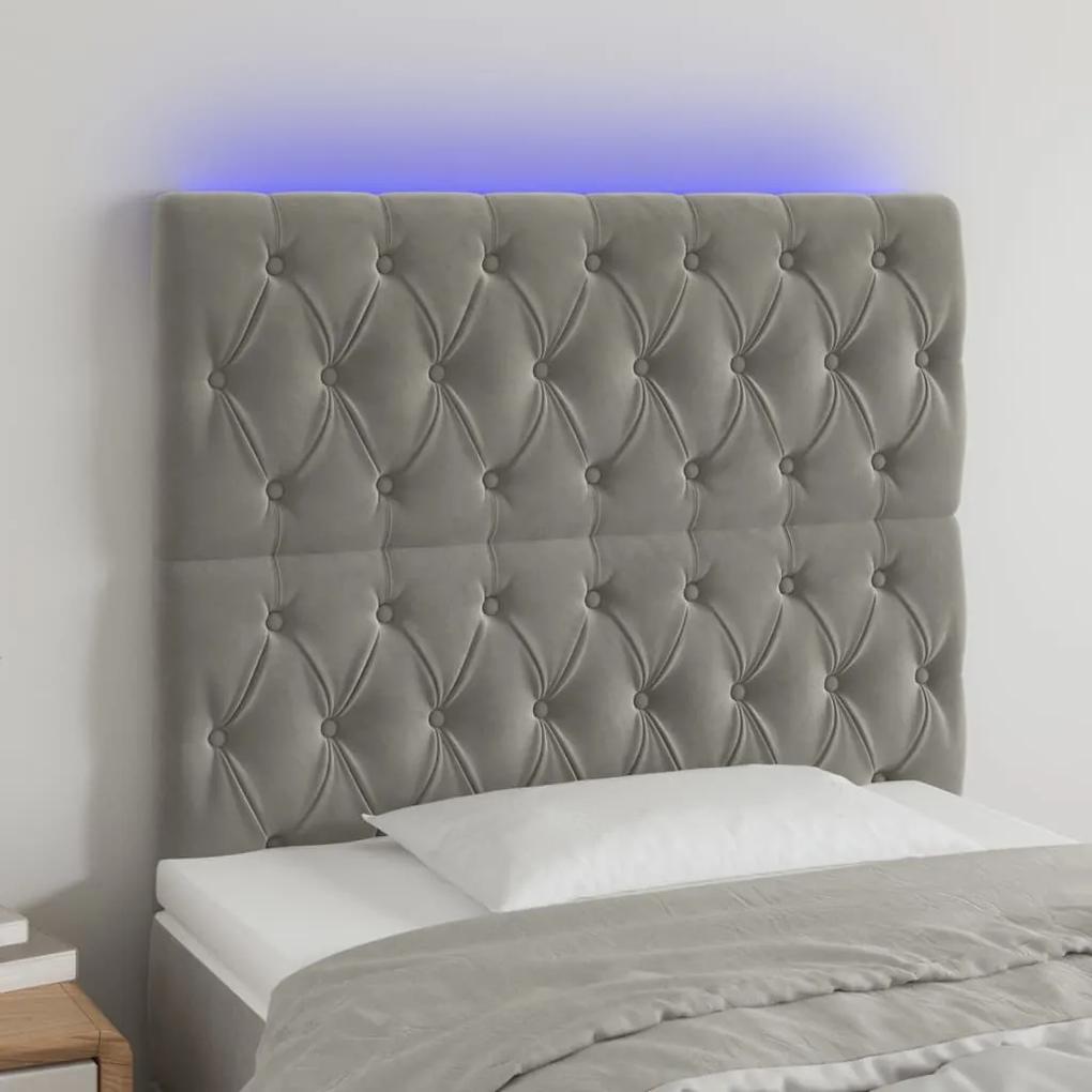 3122796 vidaXL Tăblie de pat cu LED, gri deschis, 90x7x118/128 cm, catifea