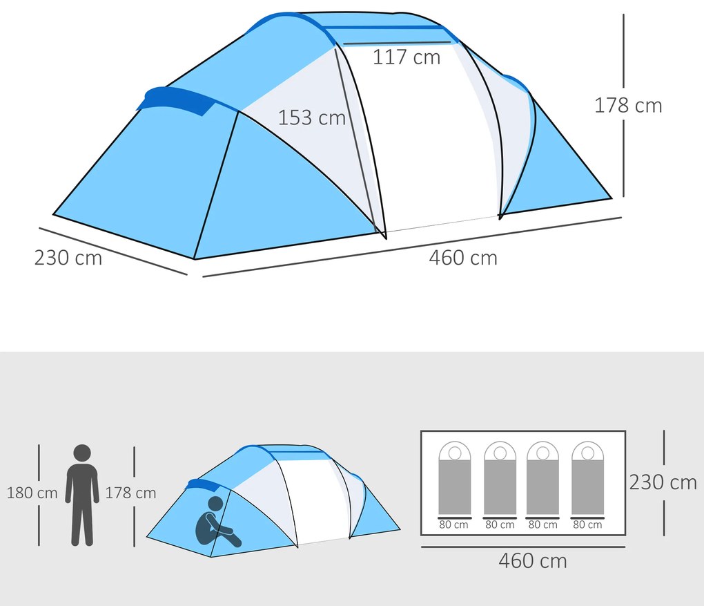 Outsunny Cort Spatios de Camping pentru 6 Persoane, Ușor de Asamblat, 460x230x195cm | Aosom Romania