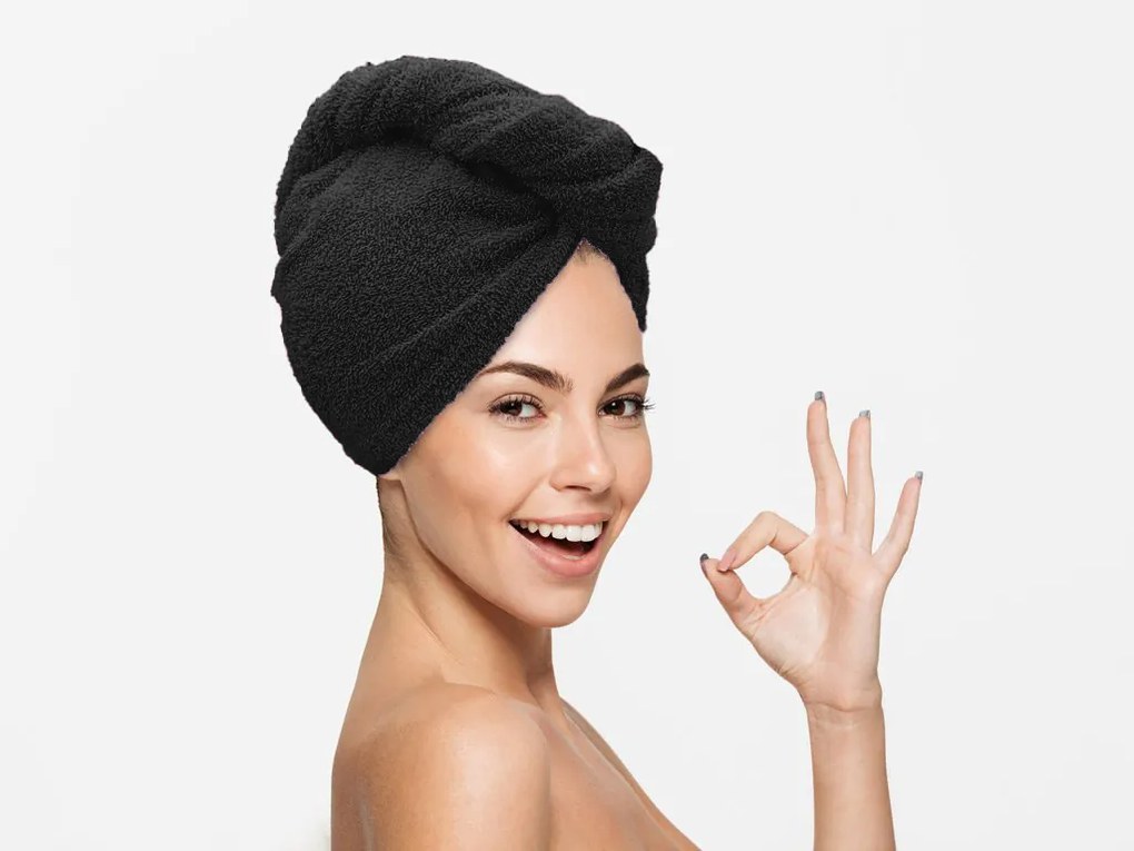 Prosop turban negru cu uscare rapida, 100% bumbac