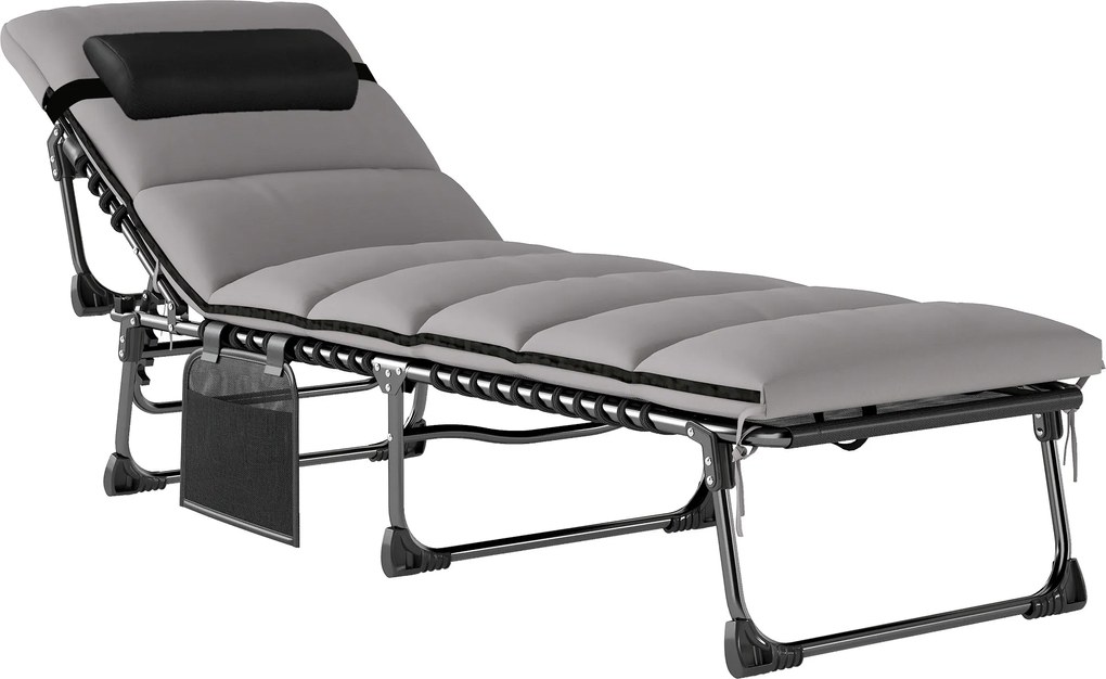 Outsunny Șezlong pliabil portabil pentru grădină cu spătar reglabil în 5 poziții, saltea căptușită, perniță pentru cap | Aosom Romania