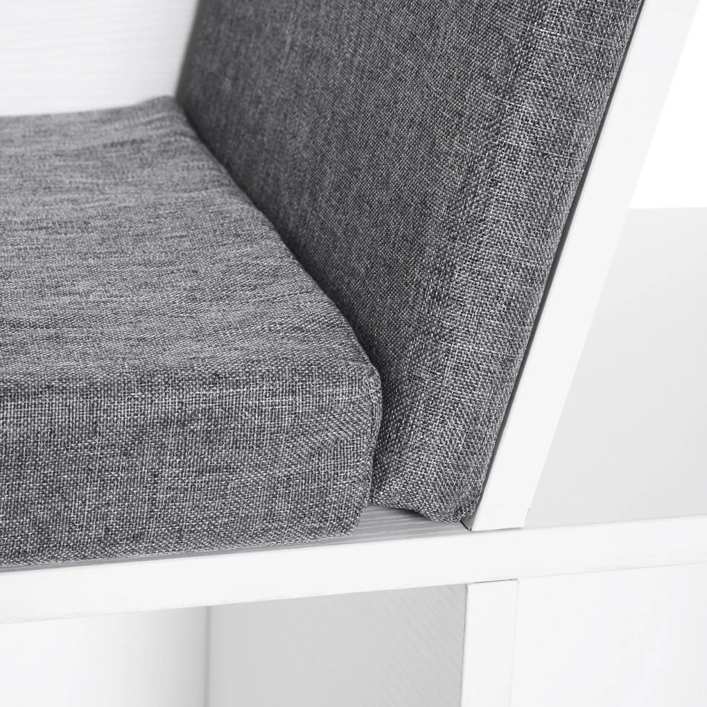 HOMCOM Bibliotecă 2 în 1 cu Perne Confortabile și 6 Compartimente, Mobilier Multifuncțional pentru Cărți și Jocuri, Raft cu 6 Cuburi pentru Sufragerie, Dormitor și Birou, 102x30x61 cm, Alb | Aosom Romania