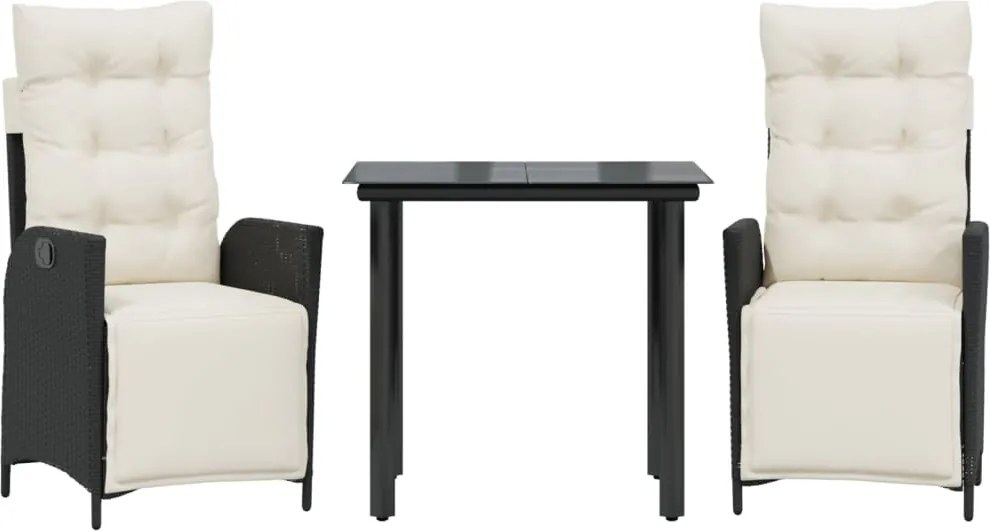 vidaXL Set mobilier de grădină cu perne, 3 piese, negru, poliratan