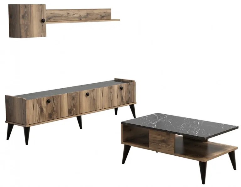 Set Comoda TV si Masuta de Cafea Living Lidya1 Walnut-Marble
