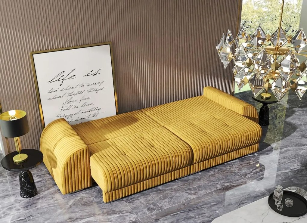 Canapea extensibilă dumonde cu 2 lăzi de depozitare si sezut confortabil din spuma high-density, Verona Ambiance Mustar 310x100 cm