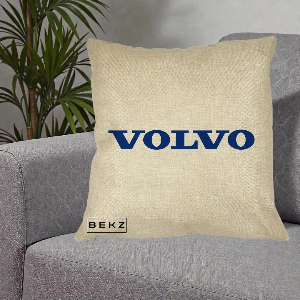 Perna Personalizata cu emblema Volvo, 40x40 cm, Crem, Husa Detasabila, Perna Inclusa, BEKZ®