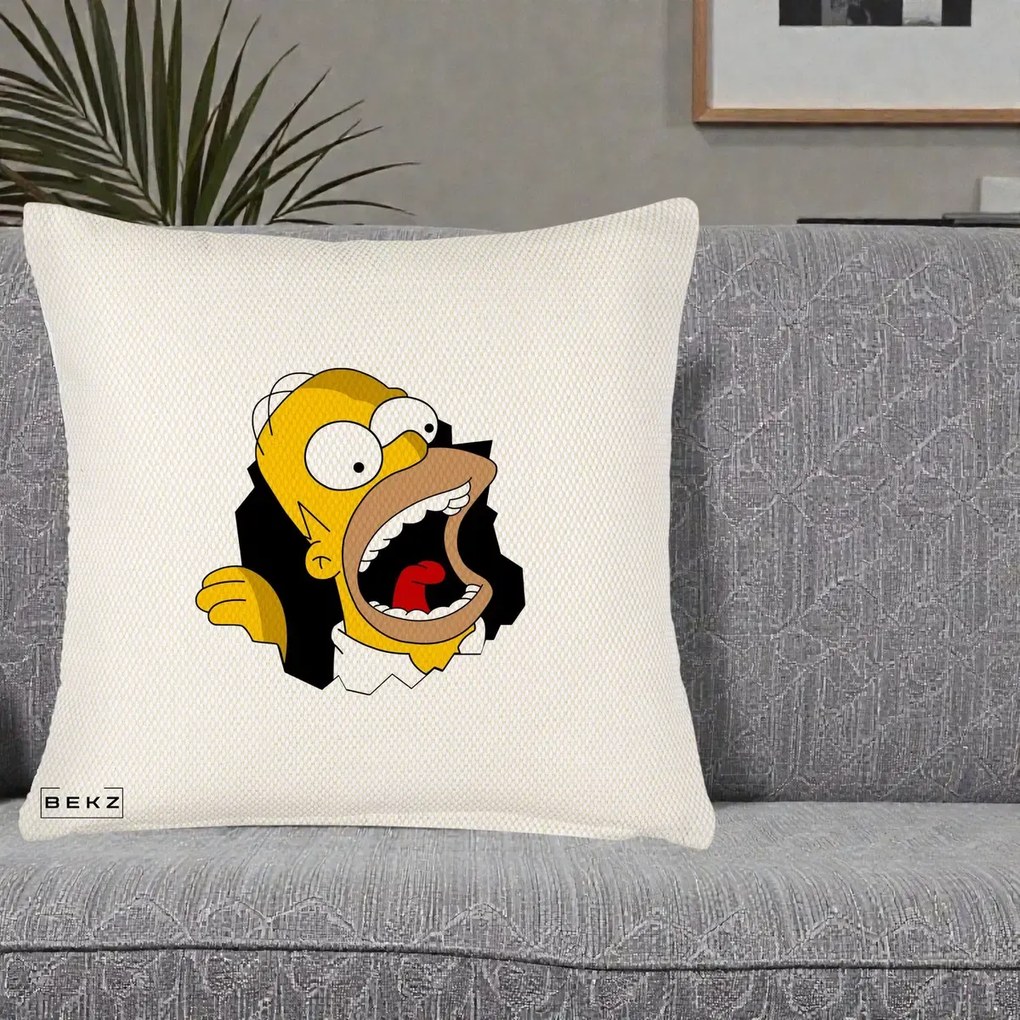 Perna Personalizata Homer Simpson Surpriza, 40x40 cm, Crem Reliefat, Husa Detasabila, Perna Inclusa, BEKZ®
