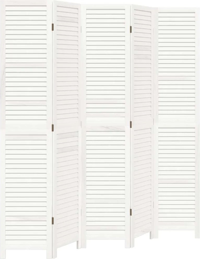 vidaXL Paravan cameră 5 panouri, alb, lemn masiv paulownia