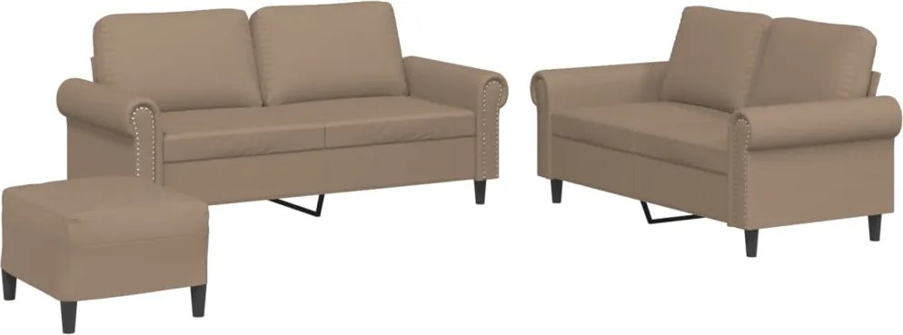 vidaXL Set de canapele cu perne, 3 piese, cappuccino, piele ecologică