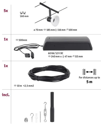 Paulmann 94450 - Set 5x GU5,3/10W spot SHEELA 230V negru