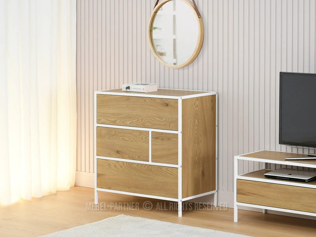 Comodă Soren Kom (stejar + alb). Promo -14%. 1110773