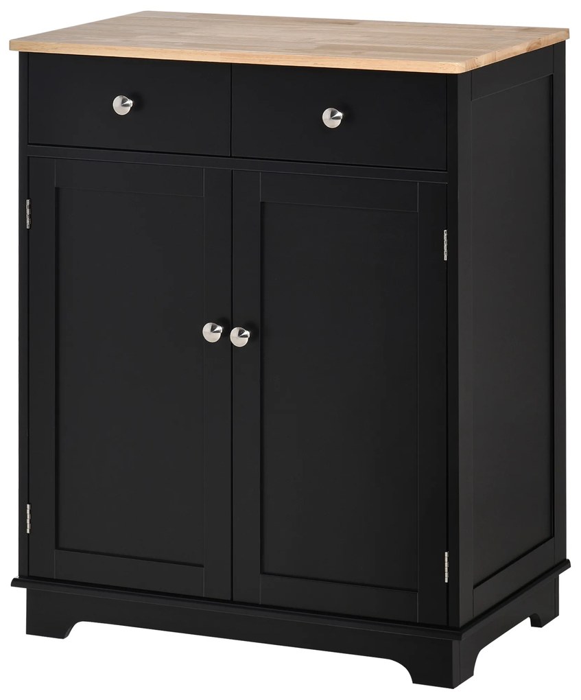 HOMCOM Mobila de depozitare bufet pentru living cu dulapuri, 2 sertare si rafturi reglabile, 68x40,3x85cm, negru si lemn natural | Aosom Romania