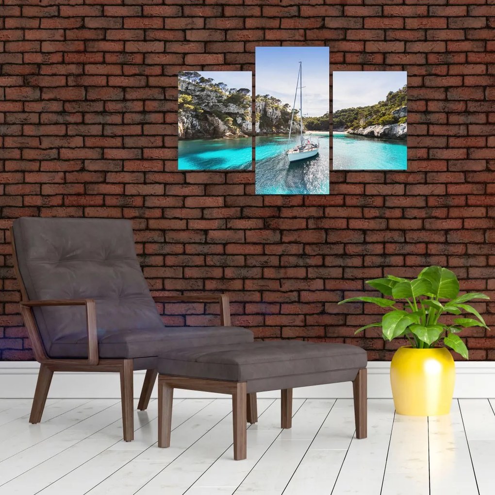 Tablou - Plajă cu barca cu pânze (90x60 cm)