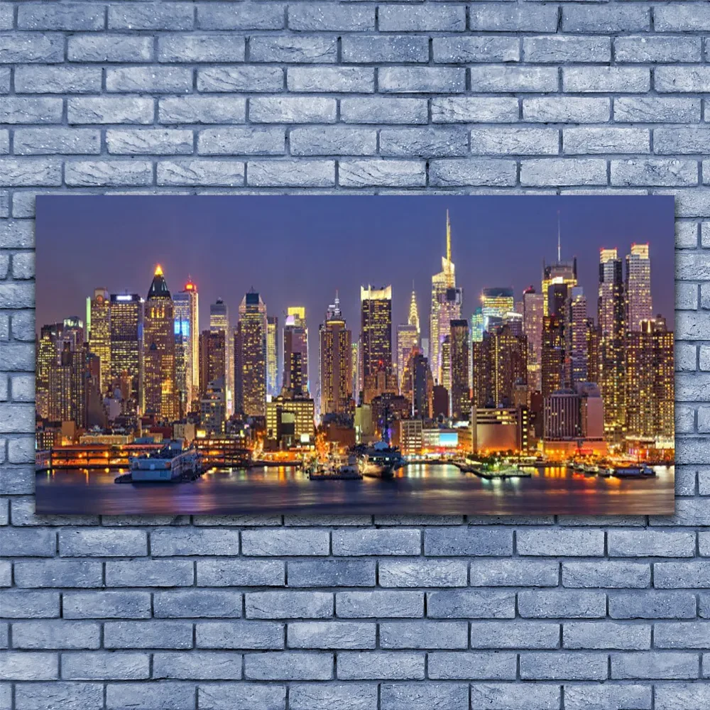 Tablou pe panza canvas Oraș Case Violet Galben Maro