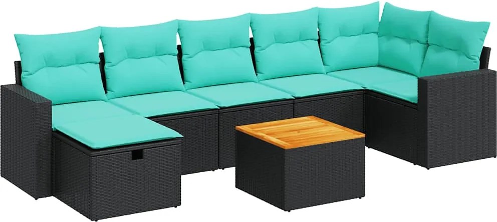 vidaXL Set mobilier de grădină cu perne, 8 piese, negru, poliratan