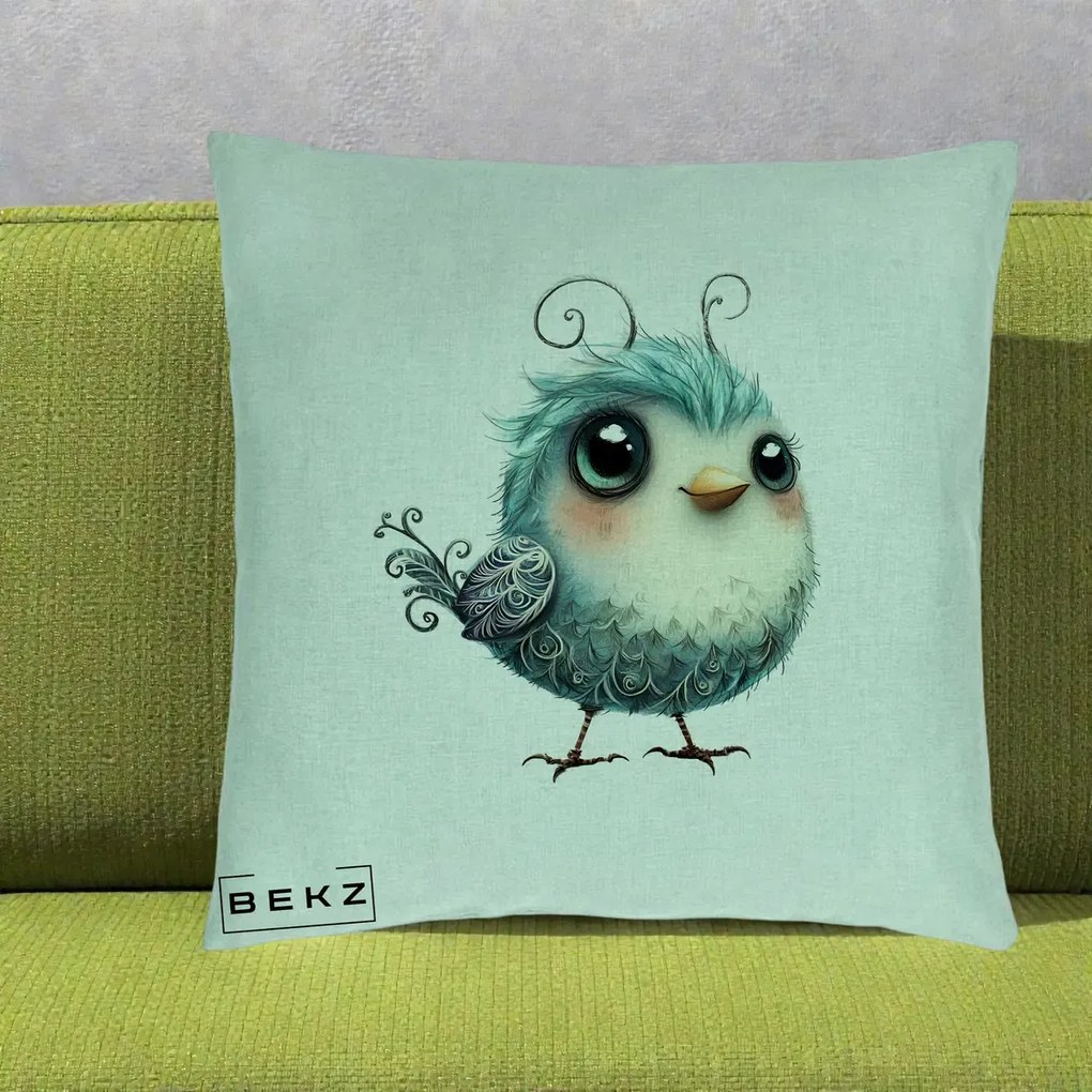 Perna Decorativa Pui Teal cu Aripioare Ornamentale, 40x40 cm, Verde Menta, Husa Detasabila, Perna Inclusa, BEKZ®