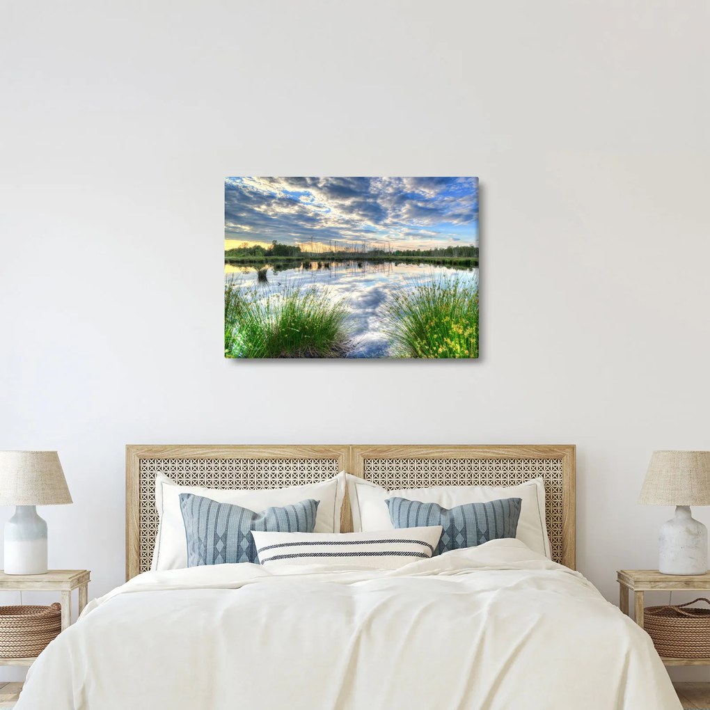 Tablou cu lac și trestie (70x50 cm)