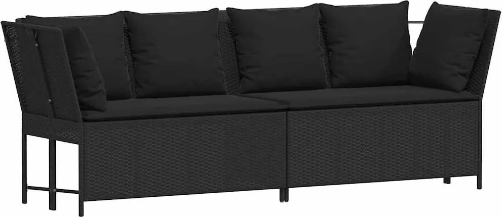 vidaXL Canapea de grădină cu perne, negru, poliratan