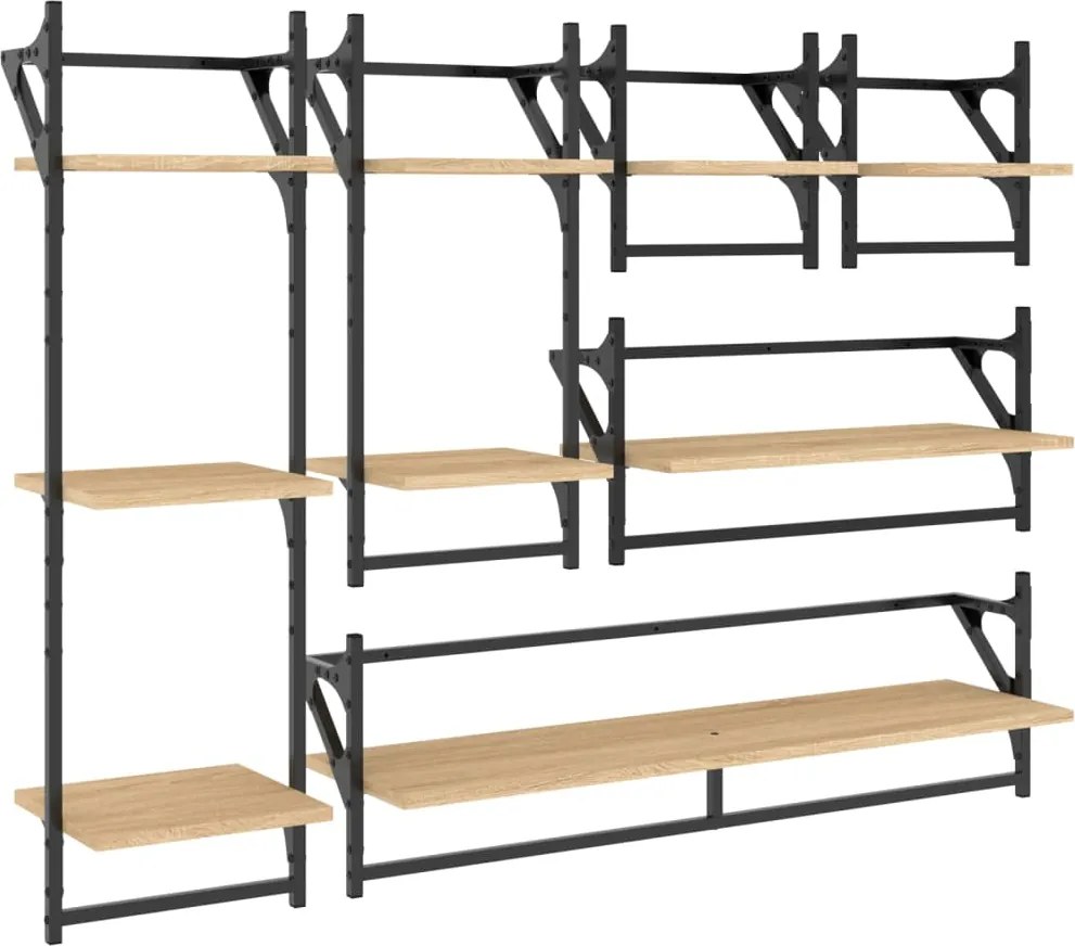 vidaXL Set rafturi perete cu bare, 6 buc. stejar sonoma lemn prelucrat