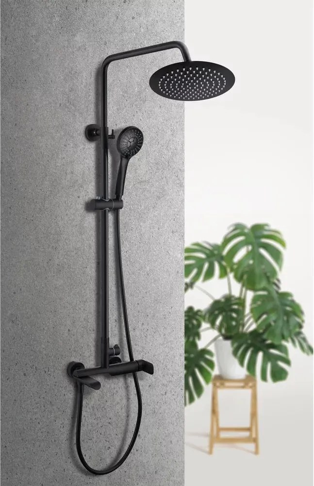 Coloana de dus cu baterie monocomanda Rubineta Olo+Ultra finisaj negru mat