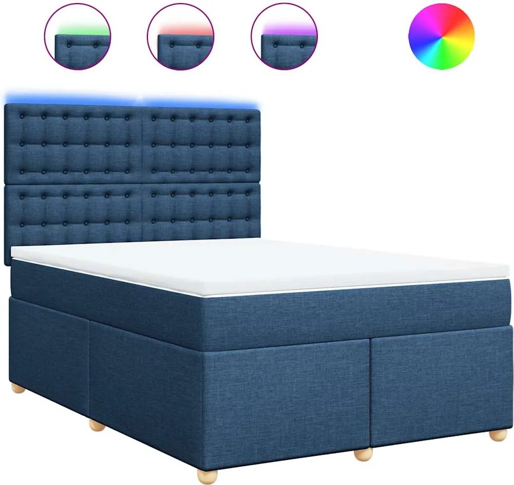 vidaXL Pat box spring cu saltea, albastru, 140x200 cm, textil