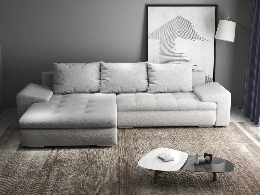 Colțar extensibil dumonde cu ladă de depozitare si sezut confortabil din spuma high-density, Leonardo Euphoria Dove 260x185 cm