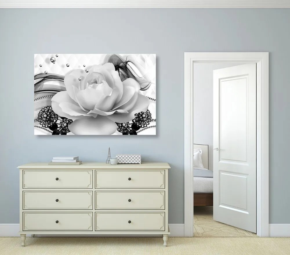 Tablou trandafir de lux cu abstracție în design alb-negru