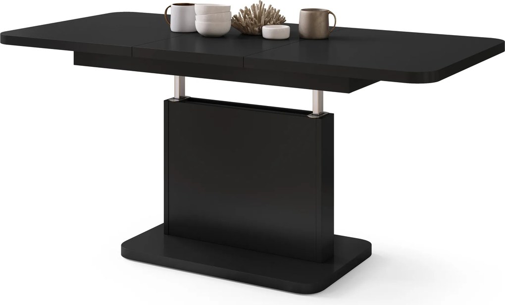 Mazzoni ASTON MINI-Z Negru Mat - MĂSUȚĂ DE CAFEA MODERNĂ EXTENSIBILĂ REGLABILĂ PE ÎNĂLȚIME MASĂ TRANSFORMABILĂ