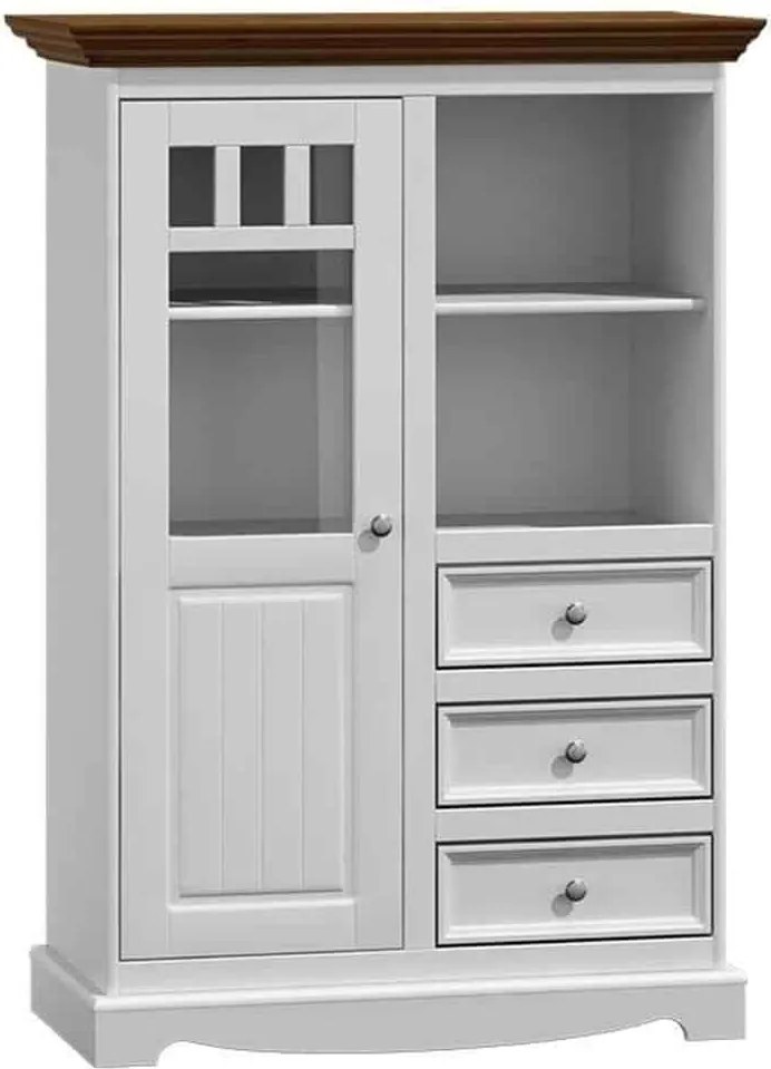 Vitrină lemn masiv nuc Linea Alb-, 90 × 45 × 130 cm