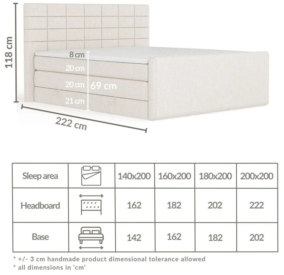Pat boxspring bej cu spațiu de depozitare 160x200 cm Ava – Maison de Rêve
